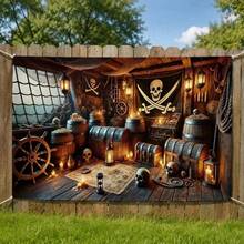 1pc 2D Flat Banner, Pirate Treasure Background Cloth, Suitable For Indoor Photo Backdrop, Party Decoration, Home Decor, No Power Required - 1 - View 4