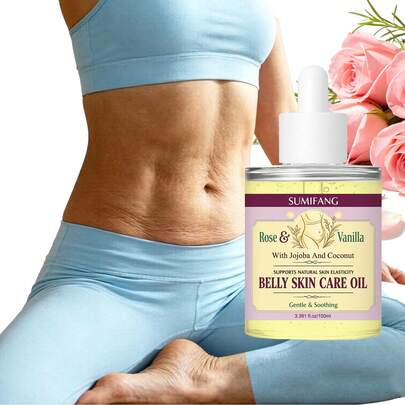 SUMIFANG Rose & Vanilla Abdominal Care Oil 100ml – Rose + Vanilla + Jojoba + Coconut Oil – Supports Natural Skin Elasticity, Nourishes And Firms | Lightweight & Fast-Absorbing, Non-Greasy | Suitable For All Skin Types, Daily Abdominal Care