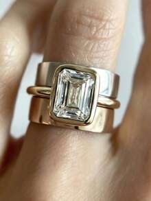 ZHIXUN 1pc Luxury Vintage Wide Band Women's Statement Ring, Inlaid With Synthetic Cubic Zirconia, Fashion Jewelry Accessory, Suitable For Banquets And Parties - Ring - View 7