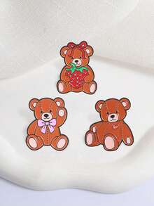 Cute Teddy Bear Enamel Pins, Retro Strawberry Bear Brooch Badge For Backpack Jacket Decor - Brown - View 5
