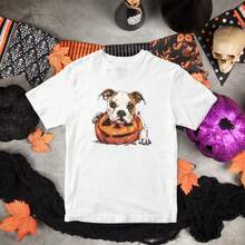 American Bulldog Halloween T-Shirt, Funny Spooky Pumpkin Costume..., Unisex Pure Cotton, Unisex Pure Cotton T-Shirt, Sizes - Black - View 4
