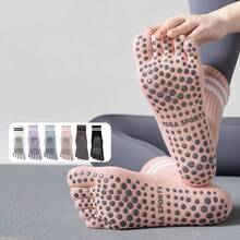 1 Pair Of Five-Toe Yoga Socks, Soft And Comfortable, Silicone Non-Slip, Mid-Calf Socks, Suitable For All Seasons, Fitness, Hiking, Rope, Yoga, Pilates - Multicolor - View 1