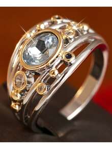 Gmzalx Vintage Luxury Hollow Multi-Layer Ring, Oval Transparent Synthetic Zirconia Women's Accessory, Suitable For Vacation, Party, Wedding, Holiday Gift - Multicolor - View 6