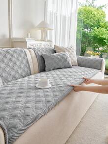 SANMOSPIN 1PC Solid Color Plush Sofa Cover - Modern Non-Slip Warm Sofa Protector, Same Color Edged Sofa Cushion, Suitable For 1-4 Seater Sofas - Machine Washable Polyester Home Decor - Light Grey - View 3