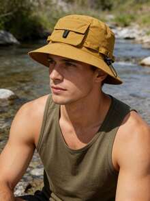 Unisex Quick-Dry Waterproof Pocket Bucket Hat, Windproof, Sun Protection, UV Protection, 3D Design, Foldable, Fashionable, Versatile, Elegant, Soft & Comfortable, Breathable, Multi-Functional, Flattering, Face-Slimming, Suitable For Beach, Outdoor, Hiking, Cycling - Multicolor - View 5