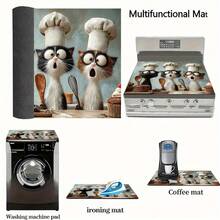1pc Cat Chef Pattern, 2D Printed Flat Stove Protector Mat, Rubber Non-Slip Heat-Resistant Stove Cover Pad, Suitable For Induction Cooktop, Glass Stove, Multi-Functional Scratch-Resistant Mat, Best Choice For Oven, Washing Machine, Dryer, Kitchen Decoration. - Multicolor - View 10