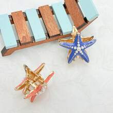 可愛海洋系列琺瑯金屬抓夾，卡通水鑽海星與錨飾設計，鮮豔均勻色調，鑲嵌精緻水鑽，適合學生、日常通勤、約會、海邊度假的百搭甜美髮夾，3D細緻髮飾 - 海星系列 - 查看 5