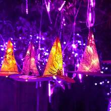 1 String Of 6 Dual-Color Witch Hat Lights, Halloween Hanging LED String Lights, Outdoor Garden Party Carnival Decoration, 6 Dual-Color Witch Hats On One String, Halloween Hanging Lights For Yard Outdoor Party Decoration - 1-pack Halloween Hat - View 6