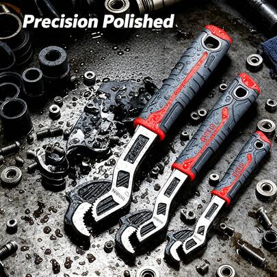4PCS Three-Sided Serrated Self Lock Adjustable Wrench Set, CR-V Hardened Steel Universal Pipe Spanner, Multi Size Auto Grip Jaw Wrench For Plumbing Water Pipe Auto Machinery Repair Heavy Duty Hand Tools