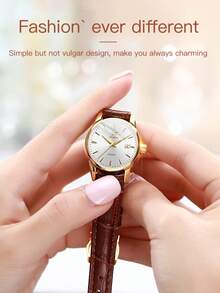 OLEVS Elegant Ladies Quartz Watch, Gold Round Date Dial, Retro Brown Leather Strap Minimalist Wristwatch For Daily & Holiday Gift - one-size - View 4