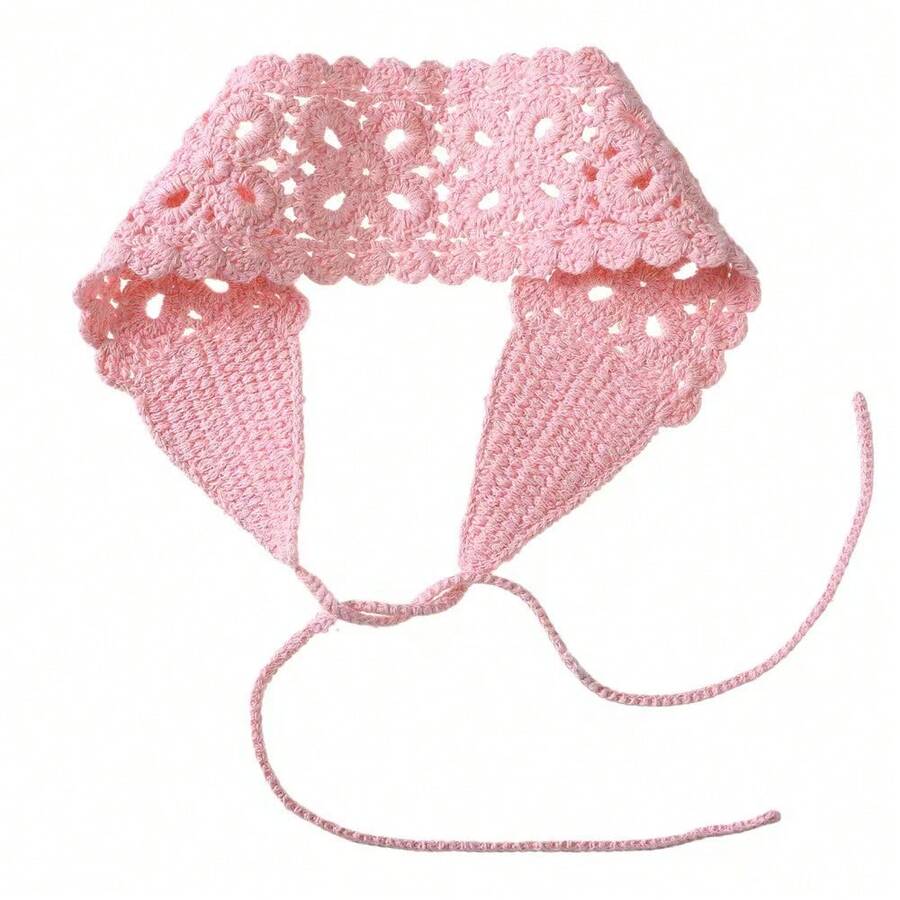 1pc Pink Floral Hollow Knit Headband - Pink - View 1