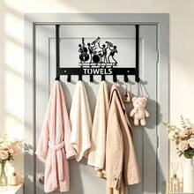 No-Drill Over-The-Door Hook, Band Character Iron Hollow Decorative Hook, 8-Hook Large Capacity Door Back Storage Rack, Bathroom Towel Clothing Key Bag Storage Rack, Bedroom Entryway Door Universal Hanging Hook, Perfect Gift Choice - View 5