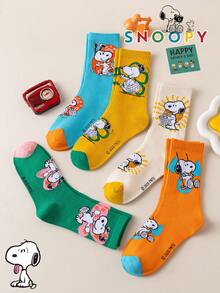 SNOOPY 1/5/10雙 Snoop Sock 女款中筒襪，多巴胺配色拼色可愛百搭休閒透氣趣味禮物襪 - 彩色 - 查看 4