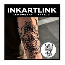 INKARTLINK 1入雙角般若蛇紋紋身貼紙，臨時防水身體彩繪紋身貼，持效2-5天，水轉印彩色紋身貼，男女皆適用，派對必備裝飾，節慶慶典身體裝飾 - 黑色 - 查看 1