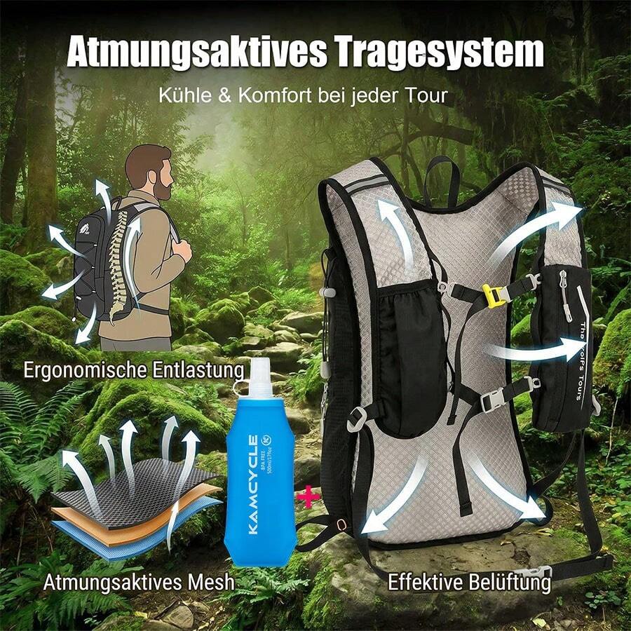 Running Vest With 500ML Soft Flask For Women Men,Camel Hydration Backpack, Water Backpack, Running Hydration Vest Backpack, Running Backpack, Phone Holder, Water Bottle Holder,Trail Running Backpack For Marathon, Hiking, Cycling - Black + 500ML Water Bottle - View 1