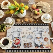 1pc/4pcs/6pcs, Pattern Printed Linen Placemats, Rectangular Table Mats, Washable, Easy To Clean, Plate Mats, Bowl Mats, Western Style Placemats, Suitable For Kitchen, Dining Room, Family Gatherings, Coffee Table And Daily Table Decor - Multicolor - View 6