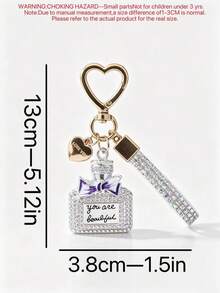 1pc High-End Rhinestone Perfume Bottle Keychain, Exquisite Cute Bag Pendant, Bowknot Best Friend Style - Multicolor - View 9