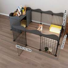 Small Dog Indoor Pet Fence For Home, 1-Room 1-Bathroom Partition Dog Gate With Toilet Area And Dog Bed Isolation, Tall Modular Pet Cage, Living Room And Balcony Dog Activity Protective Fence - Multicolor - View 3