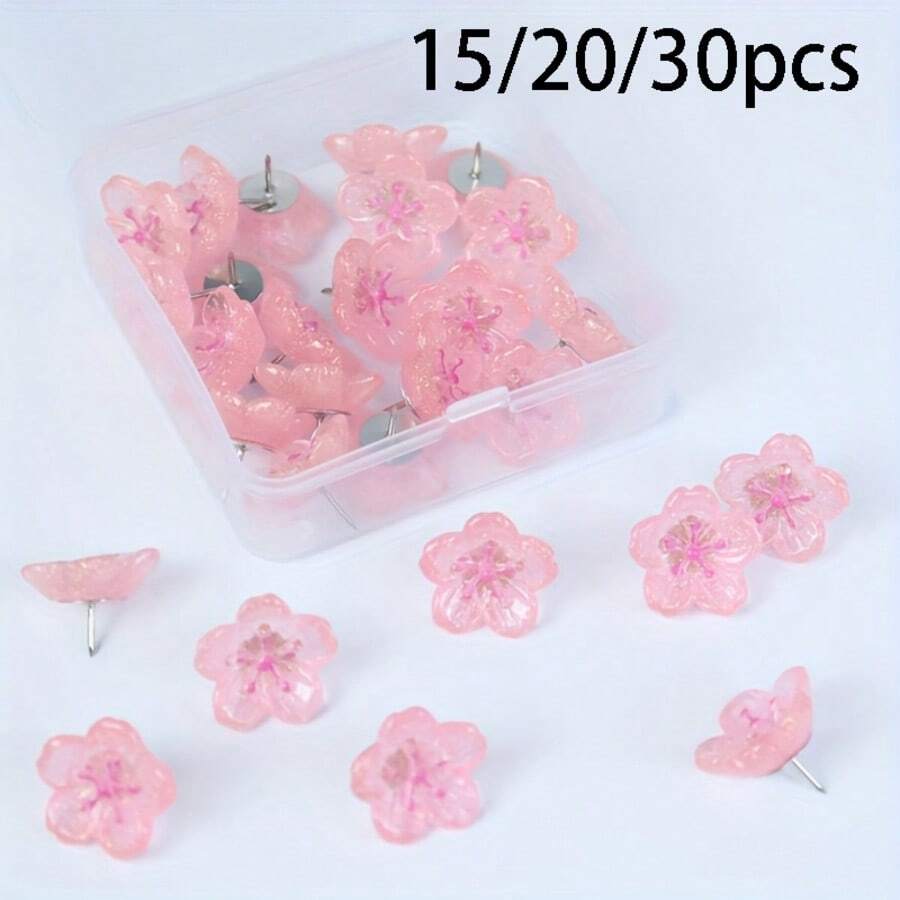 15/20/30pcs Flower-Shaped Cork Board Push Pins, Fun Decorative Push Pins For Photo Wall, Feature Wall, Map, Bulletin Board, Office Or Home Decor - A - View 1