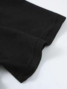 Men'S Creative Cursive Letter Pattern Print Shoulder T-Shirt - Black - View 3