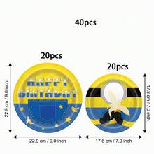 10/20/40pcs Cartoon Mini Jeans Disposable Paper Plates, Yellow Cartoon Banana Happy Birthday Print, 7 Inch And 9 Inch Party Plates, Suitable For Birthday Party, Cartoon Theme Party, Summer Pool Party, Afternoon Tea And Holiday Celebration Table Decor - Multicolor - View 12