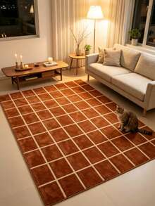 1pc Brown Checkerboard Checkered Art Rug, Decorative Carpet, Floor Mat, Home Decor, Area Rug, Casual Blanket, Asymmetrical Shaped Rug, Large Living Room Rug, Washable Carpet - Multicolor 2 - View 2