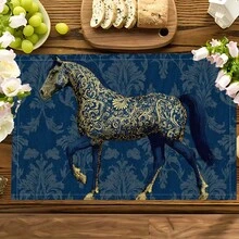 1pc/4pcs/6pcs Horse Pattern Printed Linen Placemats, Rectangular Table Mats, Washable, Easy To Clean, Plate Mats, Bowl Mats, Western Style Table Mats, Suitable For Kitchen, Dining Room, Family Gatherings, Coffee Table And Daily Table Decor - Multicolor - View 7