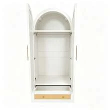 Wardrobe Cabinet With Storage White Wood - Double Door Design - 白色 - 查看 7