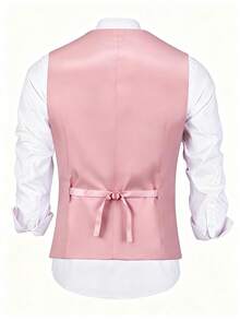 Men's Formal Suit Vest With Large Pockets, Solid Color, Business Party Wedding, Pink, XS-XXXL - Pink - View 3