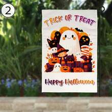 1 pieza Bandera de jardín Trick Or Treat, Bandera de jardín de Halloween, Bandera de fantasma, Bandera de calabaza, Decoración de bruja, Decoración de porche de Halloween, Bandera de patio de otoño 12*18 pulgadas, Decoración de estilo campestre, Navidad, Acción de Gracias, Halloween, Impresión de un solo lado, Material de poliéster duradero, Poste de bandera no incluido (Solo bandera) - A - Ver 13