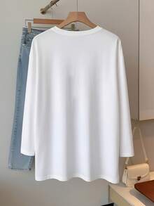 Women's American Style Fun Lobster Print Side Slit Long Sleeve T-Shirt, Loose Mid-Length Slouchy Flattering Versatile Casual Top - White - View 2