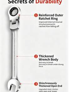 10 Mm Double Open‑End Wrench Constructed From ‑Vanadium Steel With 180° Rotatable Function. Suitable For Auto Repair, Home DIY And Mechanical Operations. Works For Motorcycles, Automobiles And Various Mechanical Equipment. - Ratchet Head Wrench - View 5