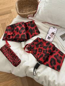 1pc Leopard Print Fully Automatic Retro Dual-Use Sunshade & Umbrella, Foldable UV Protection - As Shown - View 10