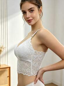 Lace Back Breathable Comfortable Seamless Wire-Free Bra With Adjustable Straps, Push-Up Lift And Anti-Slip Coverage Lingerie For Women - White - View 4