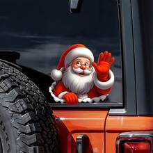 1pc 3D Self-Adhesive Santa Claus Waving Sticker, Suitable For Christmas PVC Car And Window Vinyl, Best For Glass/Metal Surfaces - Fantasy Anime Animal Theme Design, Holiday Decoration, Christmas Costume, Anime Style, Decorative Vinyl, High-Quality Vinyl, High-Quality Sticker, Removable Sticker, Seasonal Decoration, Car Enthusiast Essential, Holiday Gift - Santa Claus - View 2