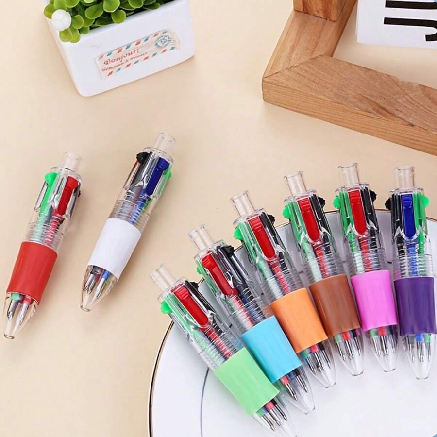 Mini 4 Colors Multicolor Retractable Ballpoint Pens 2Pcs Set, Random Color Portable Pocket Multi Color Press Pen For Student Office Journal Stationery - Color Style Randomized - View 1