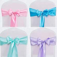 10pcs Pink Satin Chair Back Bow Ribbon, Suitable For Banquet, Hallway, Party, Bridal Shower, Restaurant, Birthday Party, Event, Dinner, Hotel Decoration And Other Occasions Wedding Chair Back Decoration (Bow Needs To Be Tied Manually) - Pink - View 7