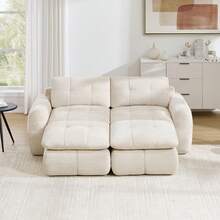 Sofa Beige Made Of Chenille For Living Room - 米色雙座 - 查看 2
