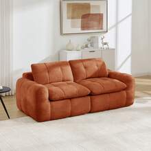 Sofa Orange Made Of Chenille For Living Room - 橘色雙座 - 查看 3