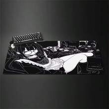 Japan Anime Girl Mousepad, Extra Large Desk Mat, Office Pc Computer Accessories Mouse Pad, Gaming XXL Keyboard Mat, Non-Slip Desk Mat, For Home And Office, Black White Extended Painting Mouse Mat Carpet - View 6