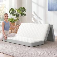 Tri Fold Foldable Mattress 4 Inch Memory Foam Portable Folding Floor Guest Bed Convertible Lounger Mat With Removable Washable Cover Storage Bag Non Slip Bottom For Camping Travel Home RV White - Full - View 1