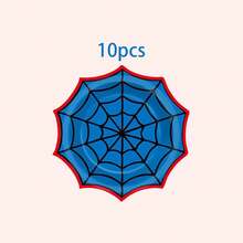 10/20/40pcs Red & Blue Spider Web Wavy Edge Disposable Paper Plates, 4 Designs, 7 Inch Octagonal Spider Web Design Plates, Spider Web Theme Birthday Party Tableware, Fan Hero Theme Party Supplies - View 7