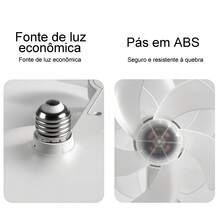 Ventilador de Teto Luminária E27 Ventilação 360°, Controle Remoto, Luz LED Quente e Fria, Silencioso para Quarto Sala de Jantar - Branco - Visão 9