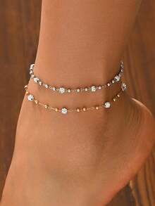 夏季海灘閃亮腳鍊，適合嬌小身形的海灘飾品 - 金色 - 查看 2