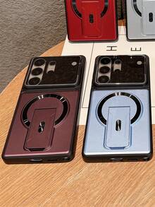 多功能重工防摔隱形支架無線充電手機殼，適用 Galaxy S26Ultra S25Ultra S24Ultra S23Ultra S26 S25 S24 A57 A56，奢華鏡頭保護支架防震防撞後蓋 - 櫻桃紅色 - 查看 6