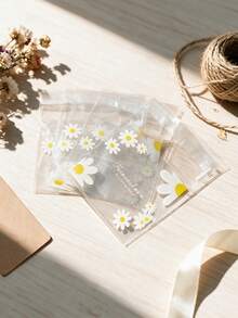 100pcs Transparent OPP Self-Adhesive Packaging Bags With Daisy Floral Print, Resealable Storage Bags For Jewelry, Candy, Handmade Gift Packaging, Small Business DIY Craft Party Favors - View 6