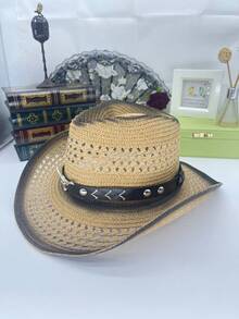 Men's Western Style Straw Cowboy Hat, Outdoor UV Protection Sun Hat, Breathable Woven Summer Hat - Multicolor - View 17