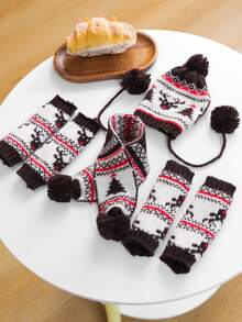 PETCIRCLE 1PC Pet Accessory Small Dog Puppy Cat Cute Pet Holiday Costume Christmas 3 Pieces Set - Coffee Brown Reindeer - Multicolor - View 4