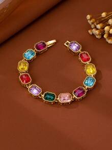 1pc European And American Fashion New Luxury Niche Colorful Gemstone Design Versatile Exquisite Elegant Bracelet - Multicolor - View 3