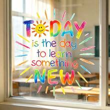 1pc Colorful Sun Motivational Learning Quotes Window Sticker, Double-Sided Visible PVC Static Glass Decal, Suitable For Classroom, Library, Bedroom, And Other Spaces Decoration - Multicolor - View 1